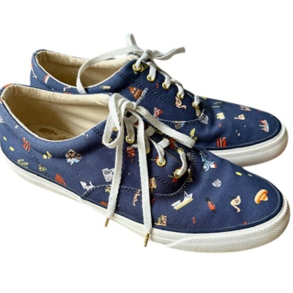 Keds x Rifle Paper Company Travel Themed Lace Up Sneakers - Denim/Multi - 8.5 - Picture 1 of 13